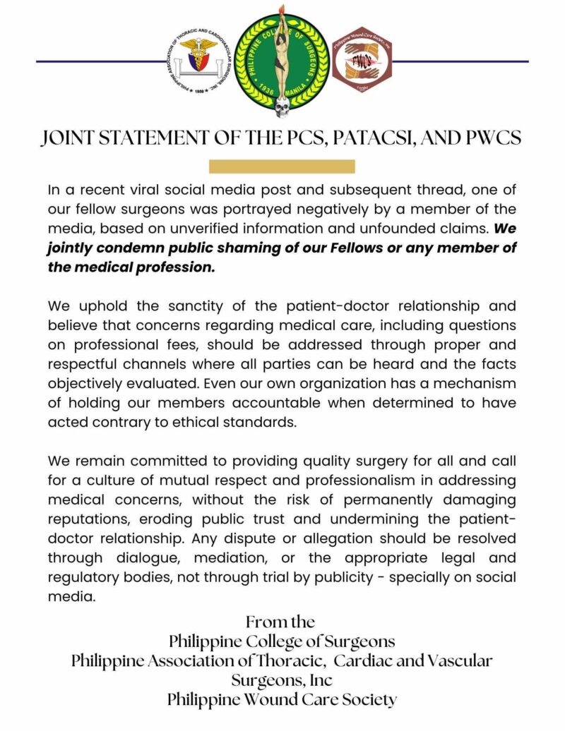 Joint Statement of the PCS, PATACSI and PWCS - Philippine College of ...